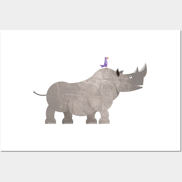 Animals in the nursery - rhino with a little friend Wall Art by Piakolle